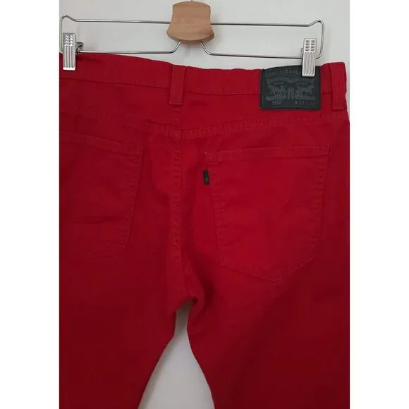 Levi's 508 Red Regular Taper Black Patch Jeans Men's Sz W32 L30 - Picture 4 of 8